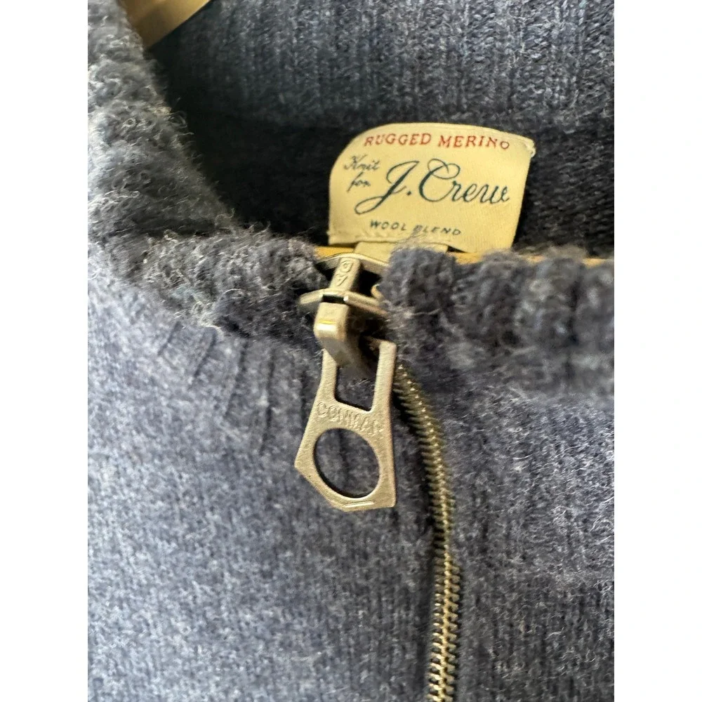 J Crew Rugged Merino Wool Blend Quarter Zip Sweater Mens L Heather Navy Blue